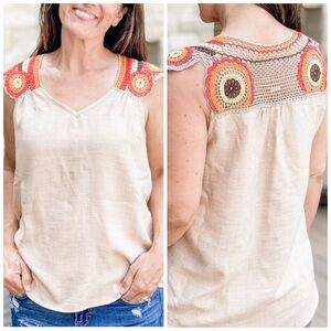 Sage Hill Wren Crochet Short Sleeve Top Size Small